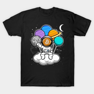 Astronaut Floating Bitcoin BTC Coin To The Moon Crypto Token Cryptocurrency Blockchain Wallet Birthday Gift For Men Women Kids T-Shirt